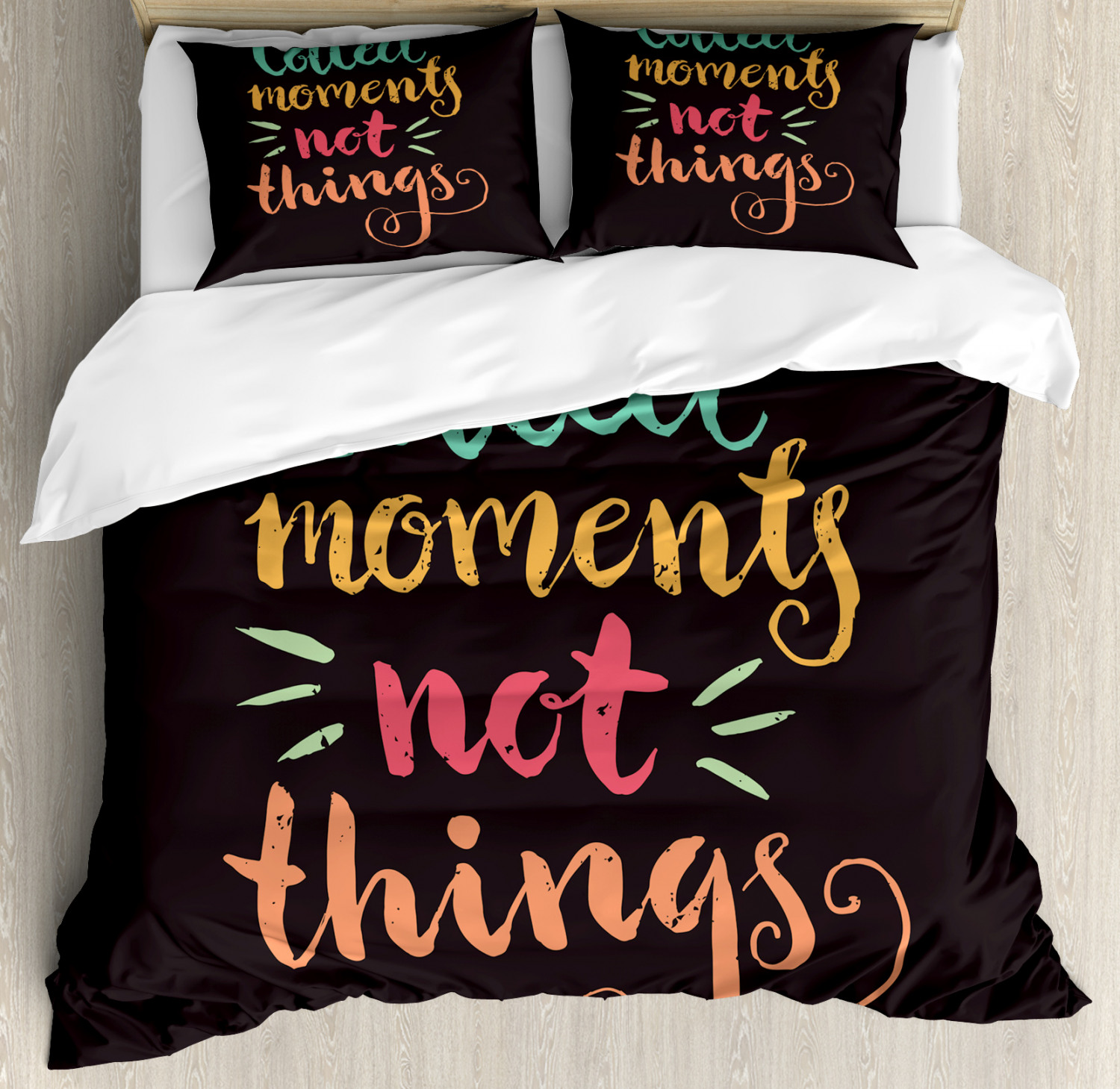 Saying Duvet Cover Set King Size, Collect Moments Not Things Lettering ...