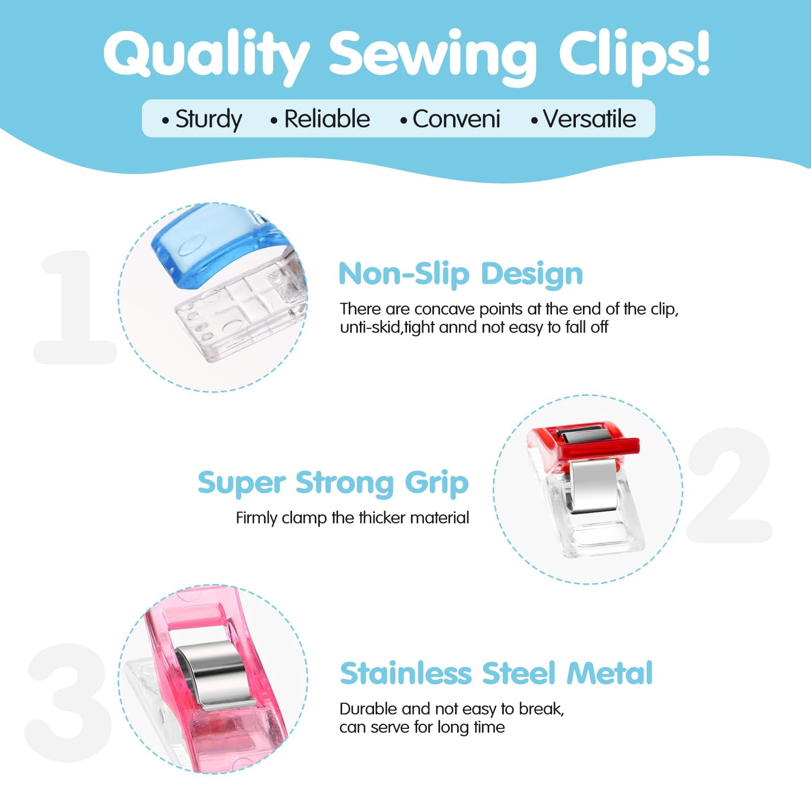 400 Sewing Clips Quilting Supplies Multipurpose Plastic Fabric Clips Assorted Colors for Sewing Quilting Binding Crafts