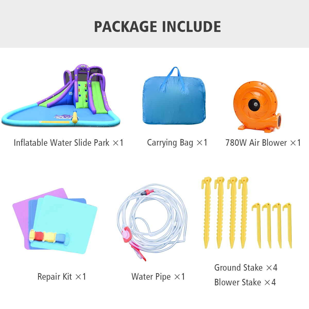Infans Inflatable Water Park Octopus Bounce House Dual Slide Climbing Wall W/ Blower