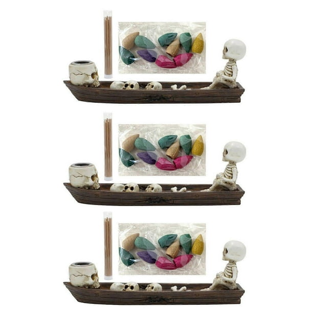 Skull Boat Incense Holder Gothic Incense Holder Ghosts Fishing On Boat Incense-Burner for Halloween Home Decor