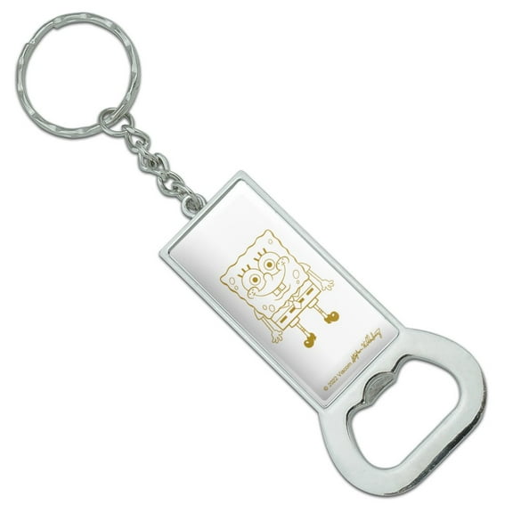 SpongeBob Full Front Keychain Rectangle Chrome Plated Metal Bottle Cap Opener
