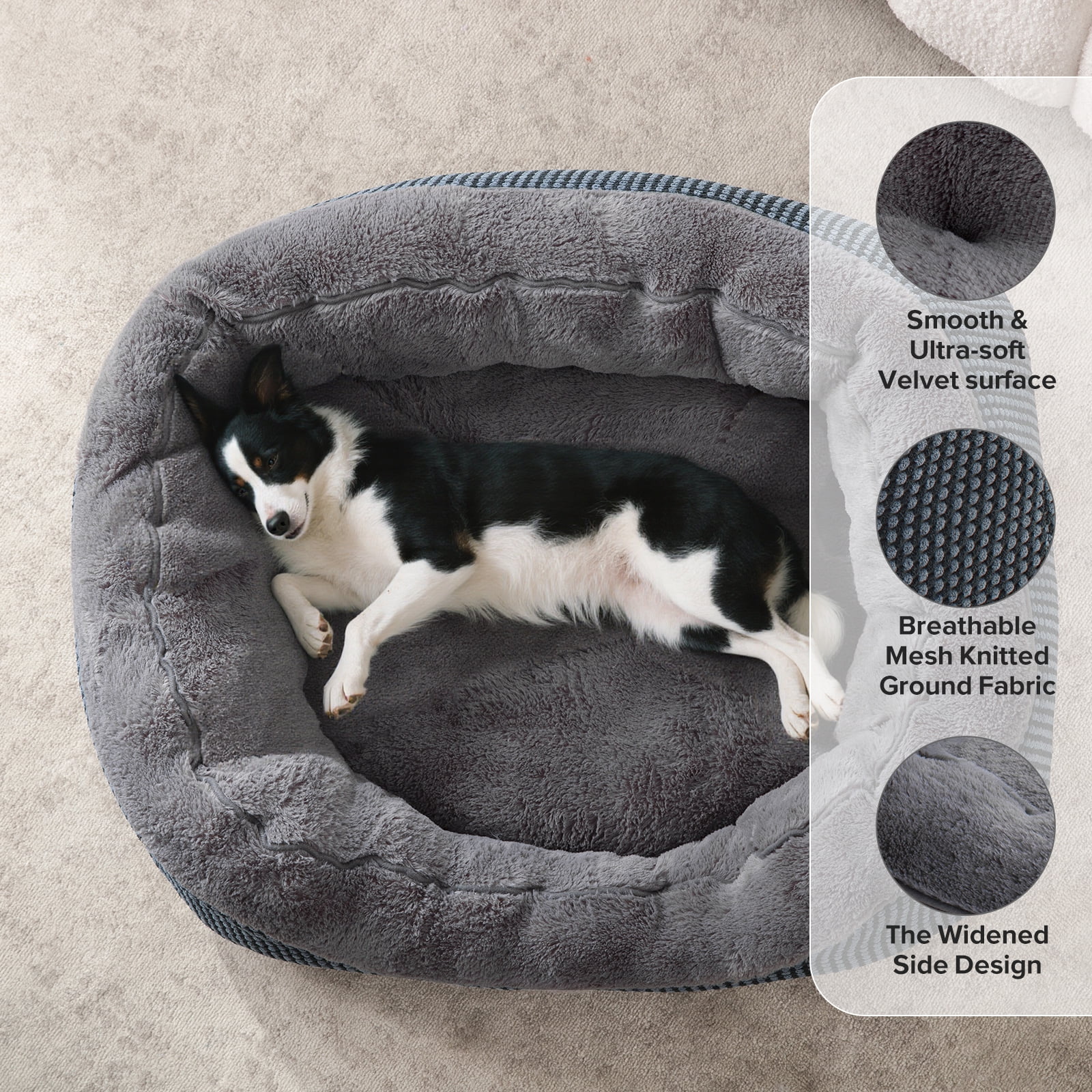 Small Dog Beds Washable, Puppy Beds for Small Dogs, Cat Beds for Indoor Cats, Rectangle Pet Beds with Anti Slip Bottom, Gray, 20"×19"×6"
