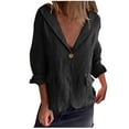 thumbnail image 3 of BiZtdJrK Cotton Linen Blazers for Women Long Sleeve Lapel Shirts Jacket Business Casual Work Office Suit Jackets Solid Button Open Front Cardigan Daily Sales of the Day Black M, 3 of 7