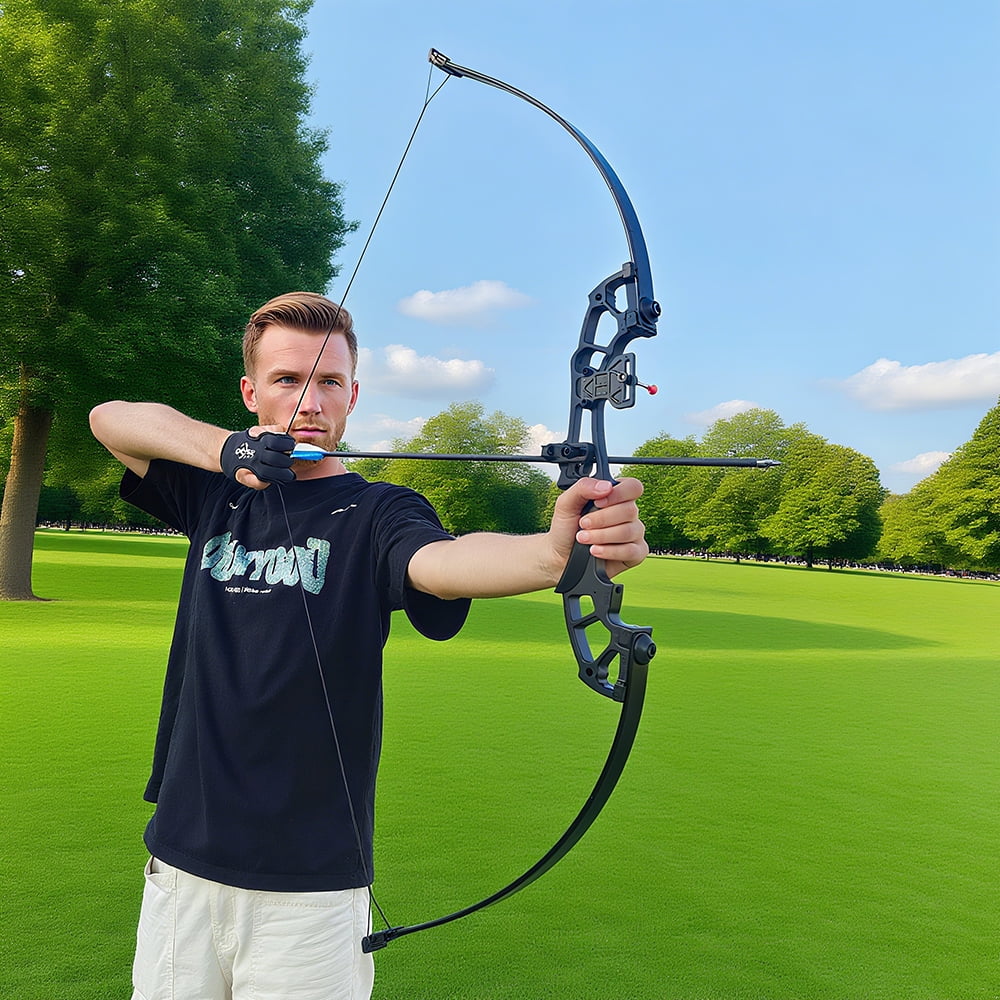Archery Recurve Bow Set 40lbs Black Aluminum Magnesium Fiber for Hunting and Competition with Arrows and Accessories
