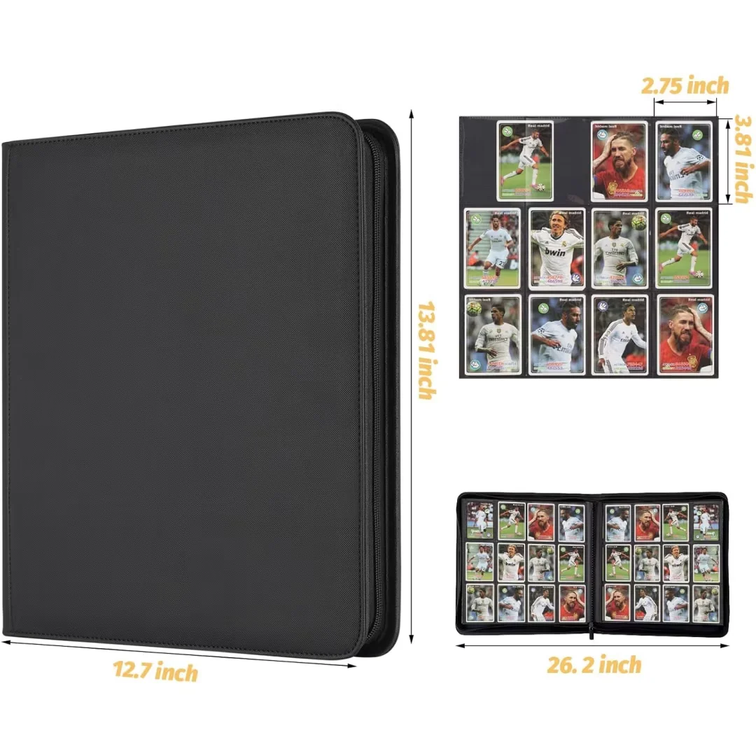 12 Pocket Card Binder, Premium Zip Trading Card Binder, 720 Double Sided Pocket PU Collection Binder, Collector Album, Card Folder for MTG, TCG, Sports Cards (Black)