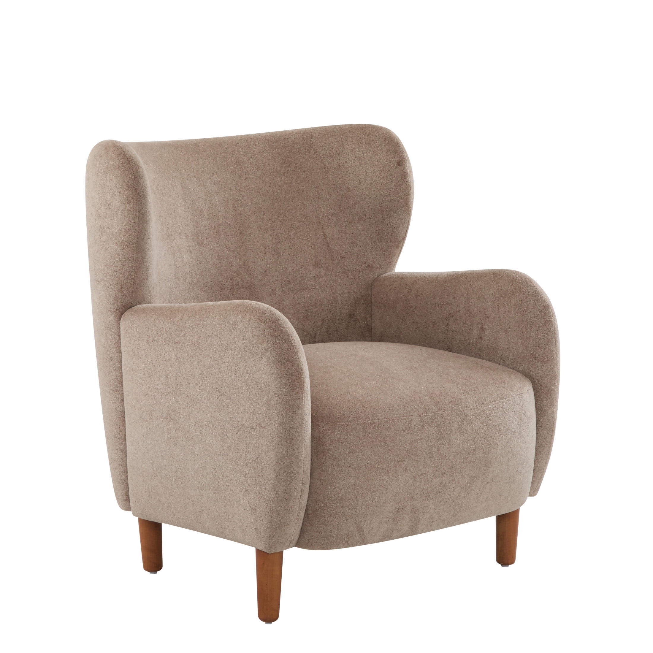 Bjorn Mid-Century Modern Wingback Club Chair with Velvet Upholstery and Solid Wood Legs, Camel