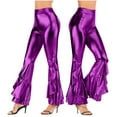 thumbnail image 4 of Women Vintage Shiny Metallic Bell Bottom Ruffle Flare Pants- 70s Disco High Waisted Dance Bootcut Palazzo Pants, 4 of 4