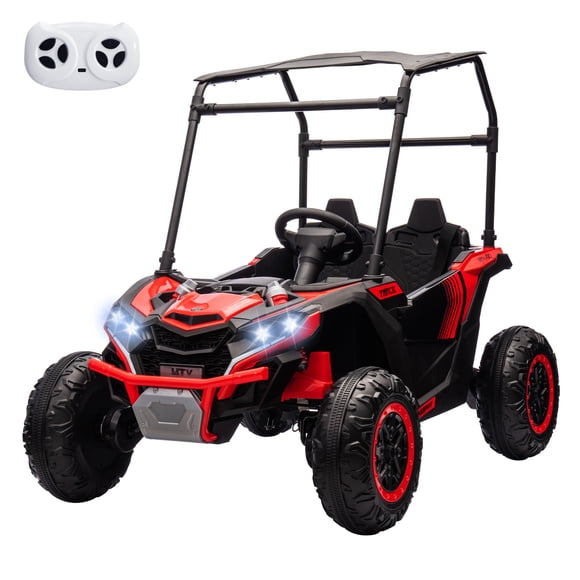 BeesClover 24V Kids' Heavy-Duty Ride Power Wheel with Tent 4WD Off-Road Electric Vehicle, LED Lights, Music & Horn, Shock Absorbers, 3-Speed Options, 4 MPH Mini Golf Cart,2-Seater