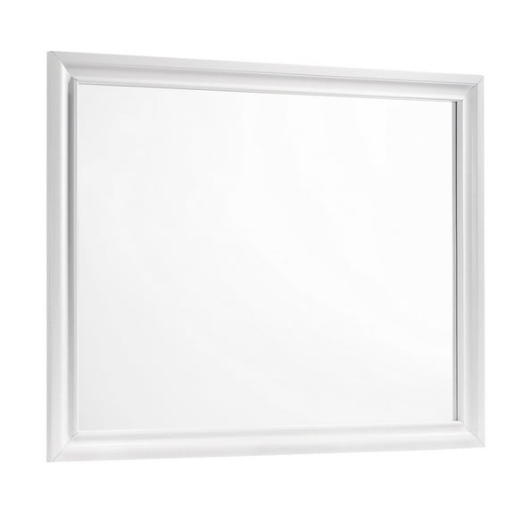 Wall Mirror with Rectangular Molded Wooden Frame, White