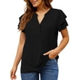 thumbnail image 3 of UVN Summer Blouse for Women Ruffle Short Sleeve Shirts V Neck Button Down Elegant Ladies Tops, 3 of 9