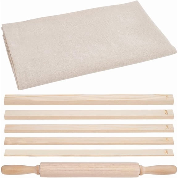 Ceramic Clay Pottery Tool Kits Wood Linen Cloth Fabric and Wooden Rolling Pin Rulers Portable Pottery Wedging Board Linen Tablecloth for DIY