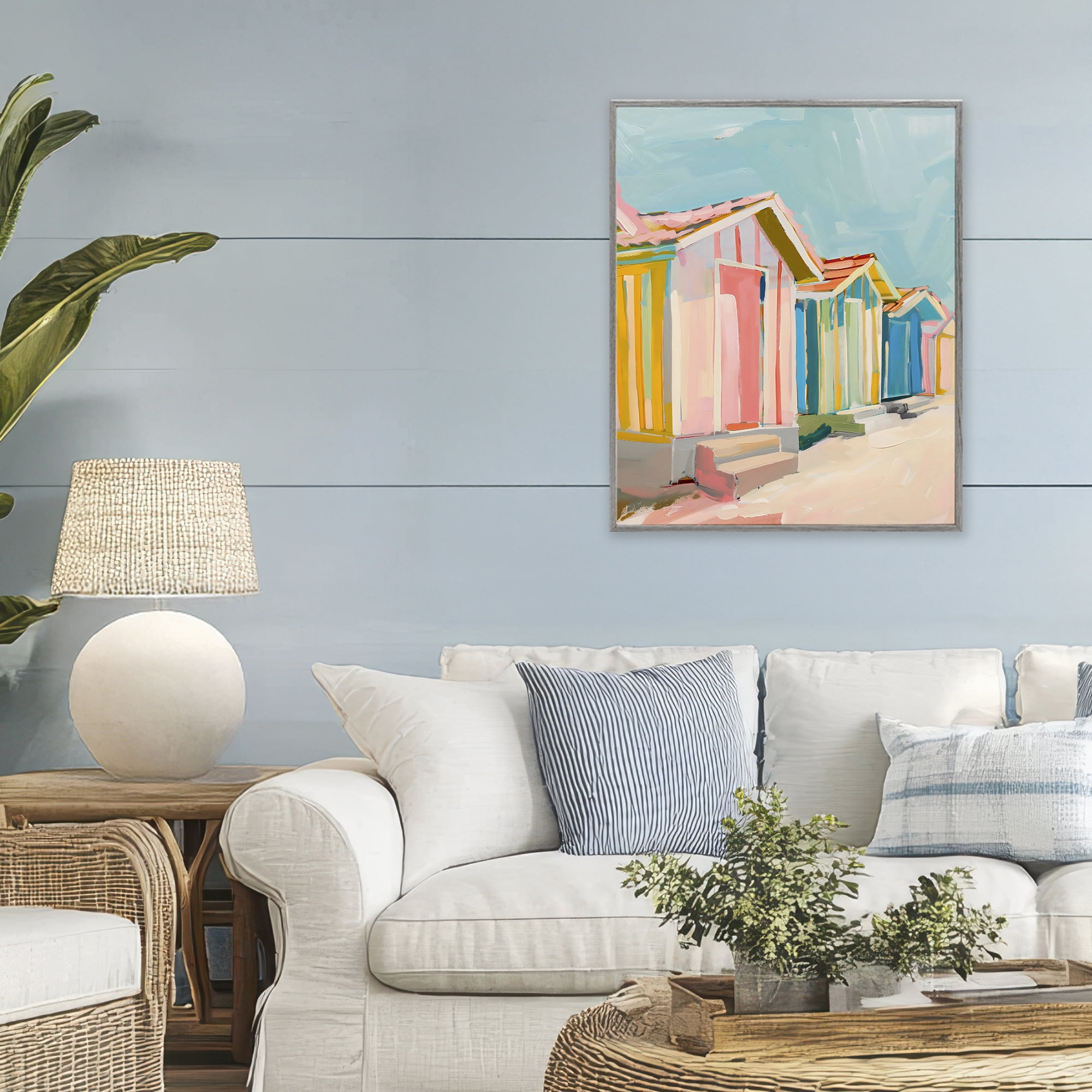 Stupell Industries Striped Beach Bungalows Gray Framed Giclee Art, design by The Prints Vibe