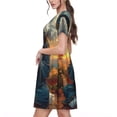 thumbnail image 2 of Easygdp Sunset Meditating Bichon Frise para Vestido Transpirable de Mujer, Vestido Suelto de Manga Corta con Pliegues y Bolsillos para el Verano, 2 of 6