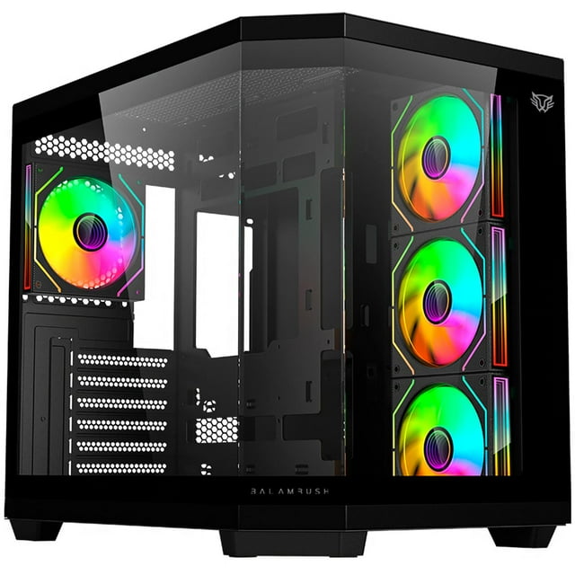 Gabinete Gamer BALAM RUSH TANK MASTER 9600 TB ATX Media Torre 4 Fan ARGB Cristal Templado Sin Bordes USB-C Negro