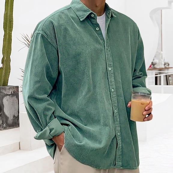 Men's Corduroy Button Down Shirts Jackets Casual Long Sleeve Shacket Lightweight Overshirts