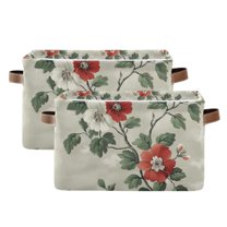 Yayeee 2 Pack Canvas Storage Basket with Handles for Shelves Fabric Bins Closet Organizer, Red Floral Pattern