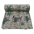 thumbnail image 4 of Handmade Jungle Print Quilt Queen Kantha Quilt Kantha Bedspread Cotton Blanket Indian Bed Cover Bohemian Quilt Kantha Quilt Queen Size, 4 of 6