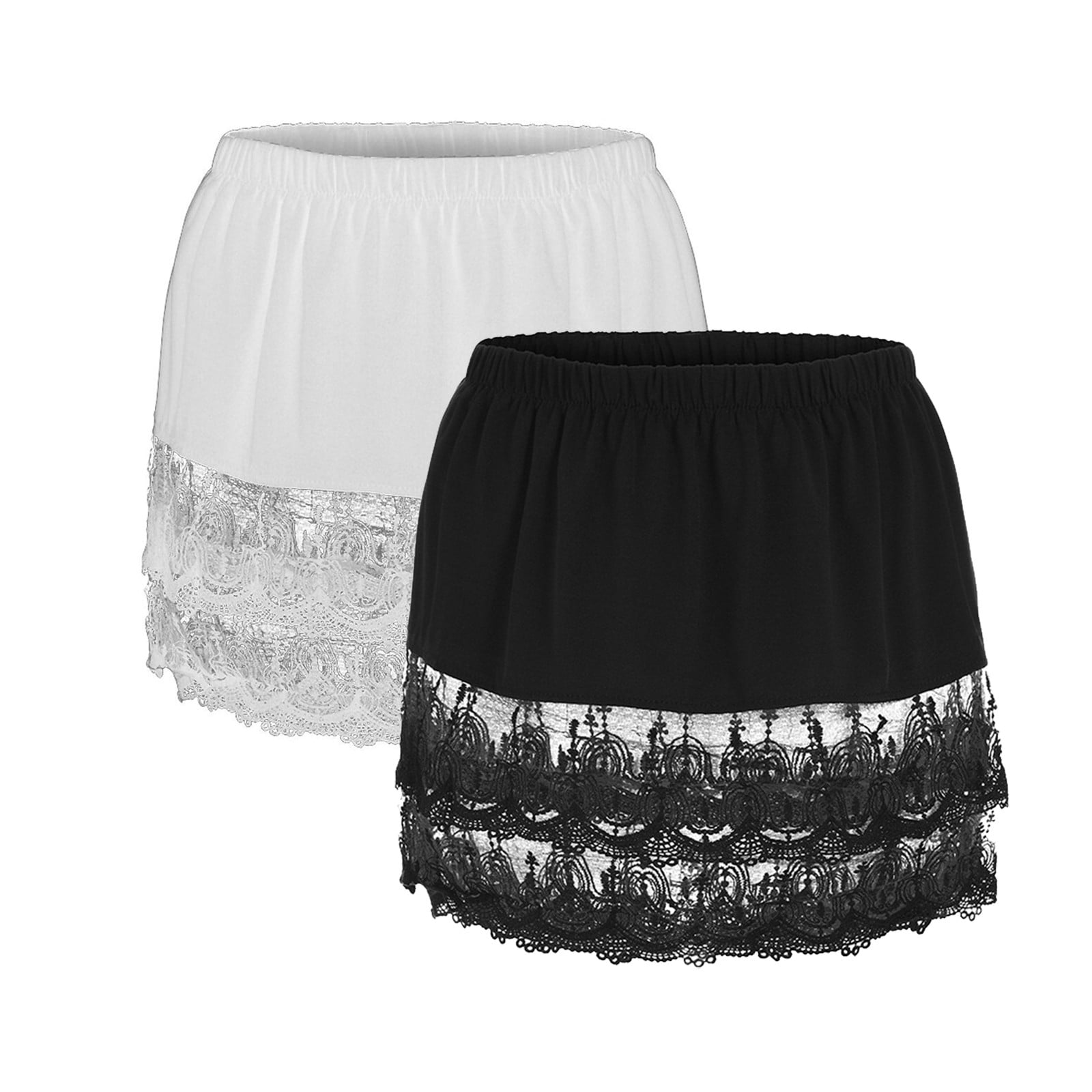 Jpgif Women's 2 Pcs Layered Tiered Sheer Lace Trim Extender Half Slip