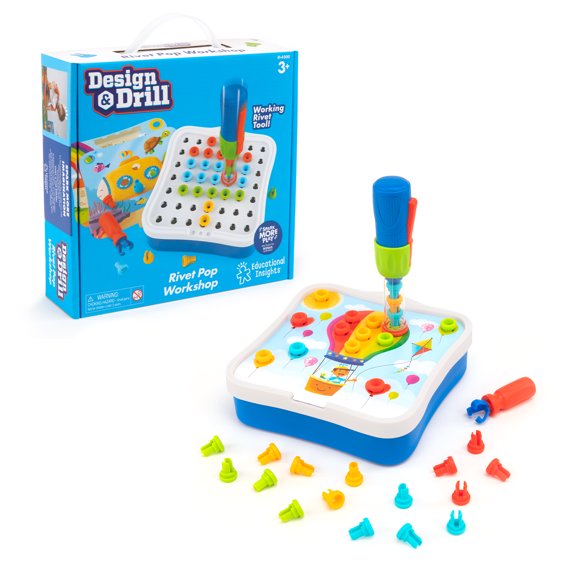 Educational Insights Design & Drill Rivet Pop Workshop, Kids Tool Set, Ages 3 and up