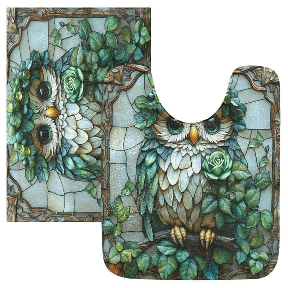 Ryvnso Owl Bohemia Green Bathroom Shaggy Rugs Toilet Mat Soft Contour Rug