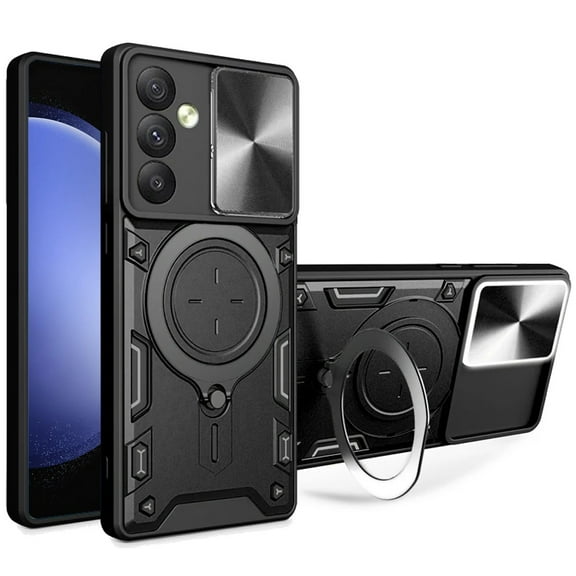 For Samsung Galaxy S23 FE /Fan Edition Hybrid Magnetic Circle 360° Ring Kickstand with MagSafe Compatible & Camera lens Protector Cover ,Xpm Phone Case [ Black ]