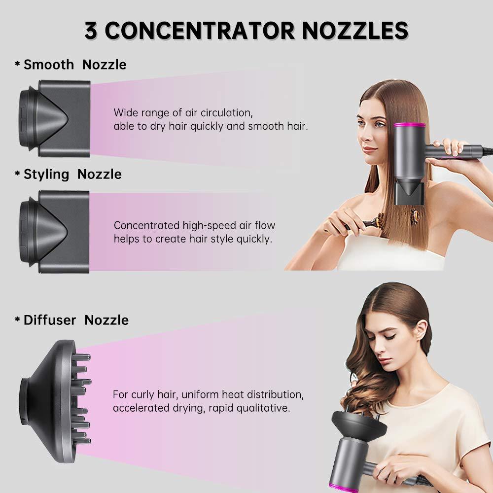 1800W Professional Hair Dryer with Diffuser Ionic Conditioning - Powerful, Fast Hairdryer Blow Dryer,AC Motor Heat Hot and Cold Wind Constant Temperature Hair Care Without Damaging Hair - image 5 of 6