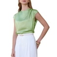 thumbnail image 4 of INSPIRE CHIC Women's Office Sleeveless Crew Neck Pleated Shoulder Satin Blouse S Green, 4 of 5