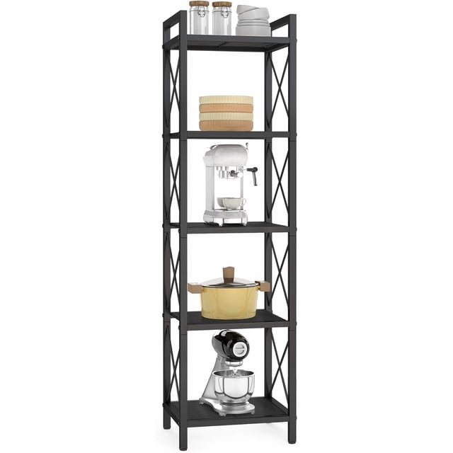 Metal Storage Rack, Shelving Unit with X Side Frames, Dense Mesh, for Entryway, Kitchen, Living Room, Bathroom, Industrial Style, 5-Tier, 11.8 x 15 x 55.5 Inches, Ink Black UBSC145B01V1