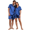 thumbnail image 4 of EKOUAER Couple Matching Pajamas Set Silk Satin Pjs Short Sleeve Sleepwear 2 Piece Button Down Lounge Set, 4 of 6