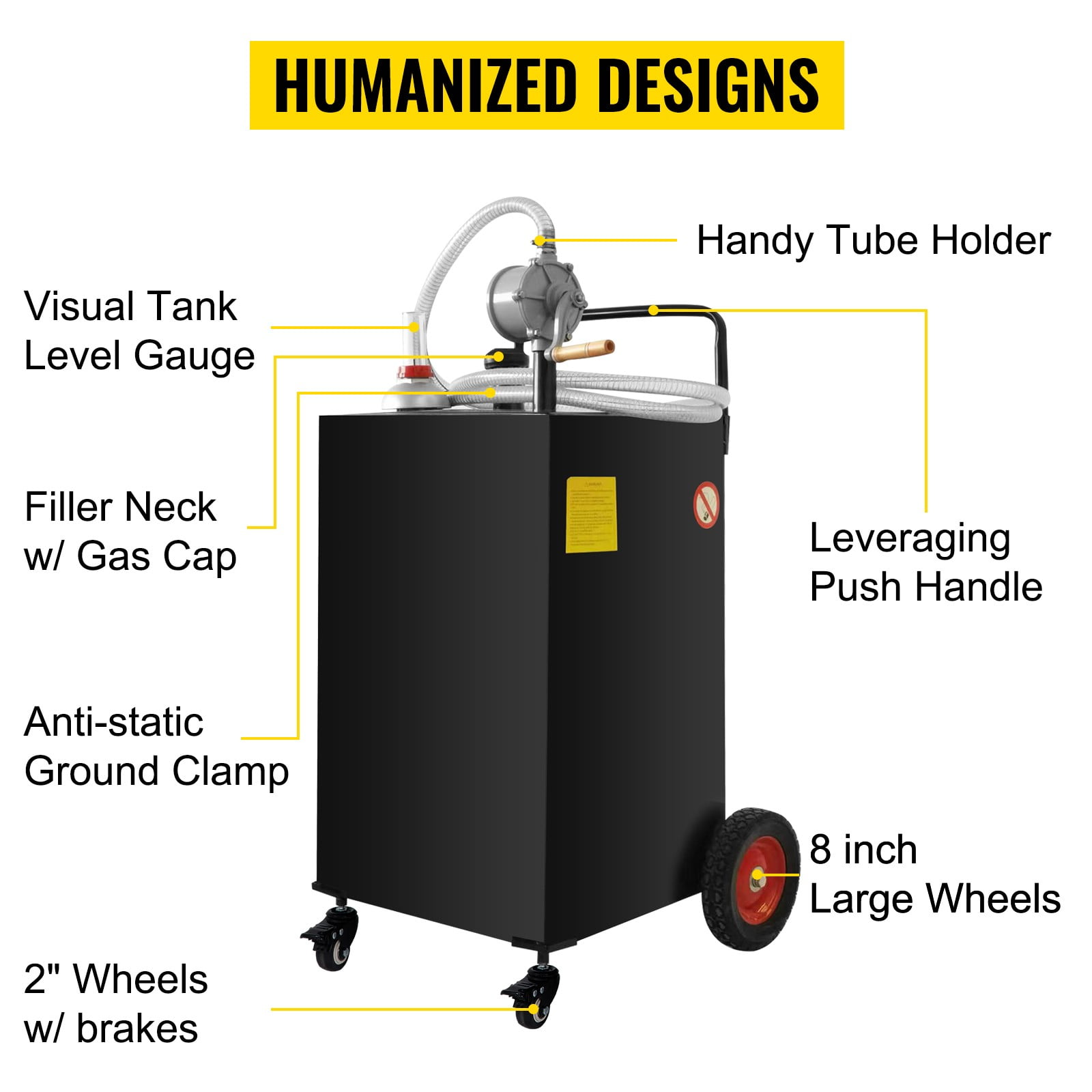 VEVOR Fuel Caddy Fuel Storage Tank 35 Gallon 4 Wheels with Manuel Pump, Black