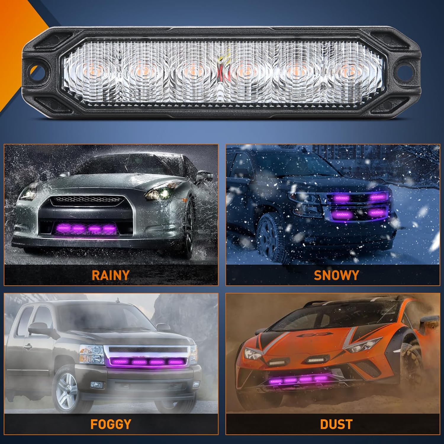 Nilight 6LED Emergency Strobe Lights 4PCS Ultra Slim Surface Mount Hazard Caution Light bar 12-24V Sync Feature Warning Flashing kit for Truck Car Vehicle ATV SUV UTV Purple