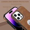 thumbnail image 3 of for iPhone 14 Pro Max Case PU Leather Vegan Slim Logo View Luxury Elegant Classic Screen Protector Protective Phone Case (2022) 6.7" - Golden Brown, 3 of 6