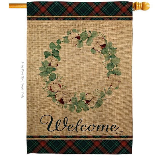 Angeleno Heritage H137244-BO Cotton Eucalyptus Wreath Country Living The South 28 x 40 in. Double-Sided Decorative Vertical House Flags for Decoration Banner Garden Yard Gift