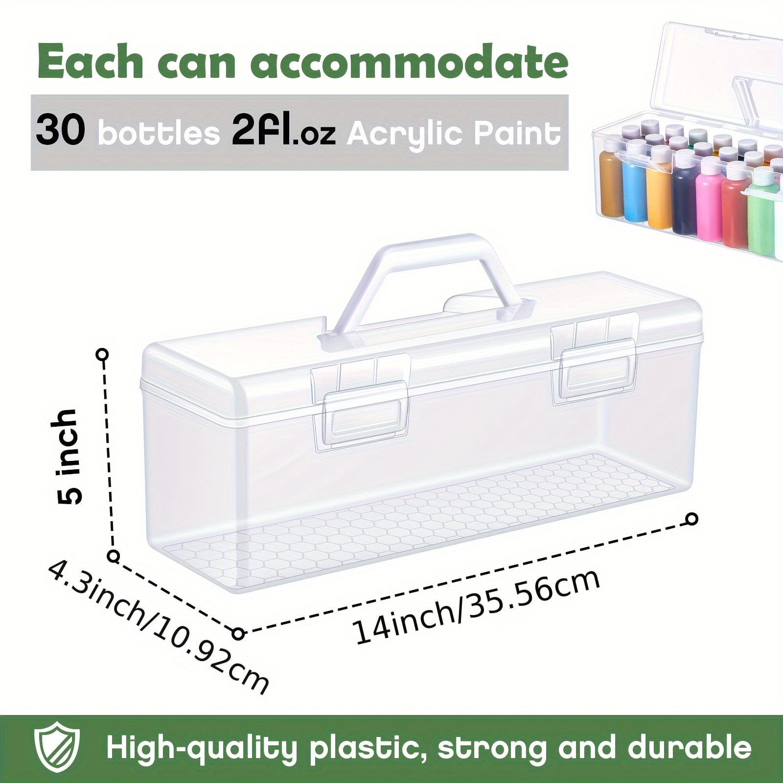 3 Pcs Paint Storage Box for 2 Fl oz Acrylic Paints, Acrylic Portable Craft art Organizer with Handle, 30 Bottles Capacity Plastic Art Supply Clear Boxes