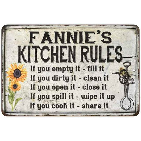 Fannie's Kitchen Rules Chic Sign Vintage Decor 16 x 24 Matte Finish Metal 116240032347