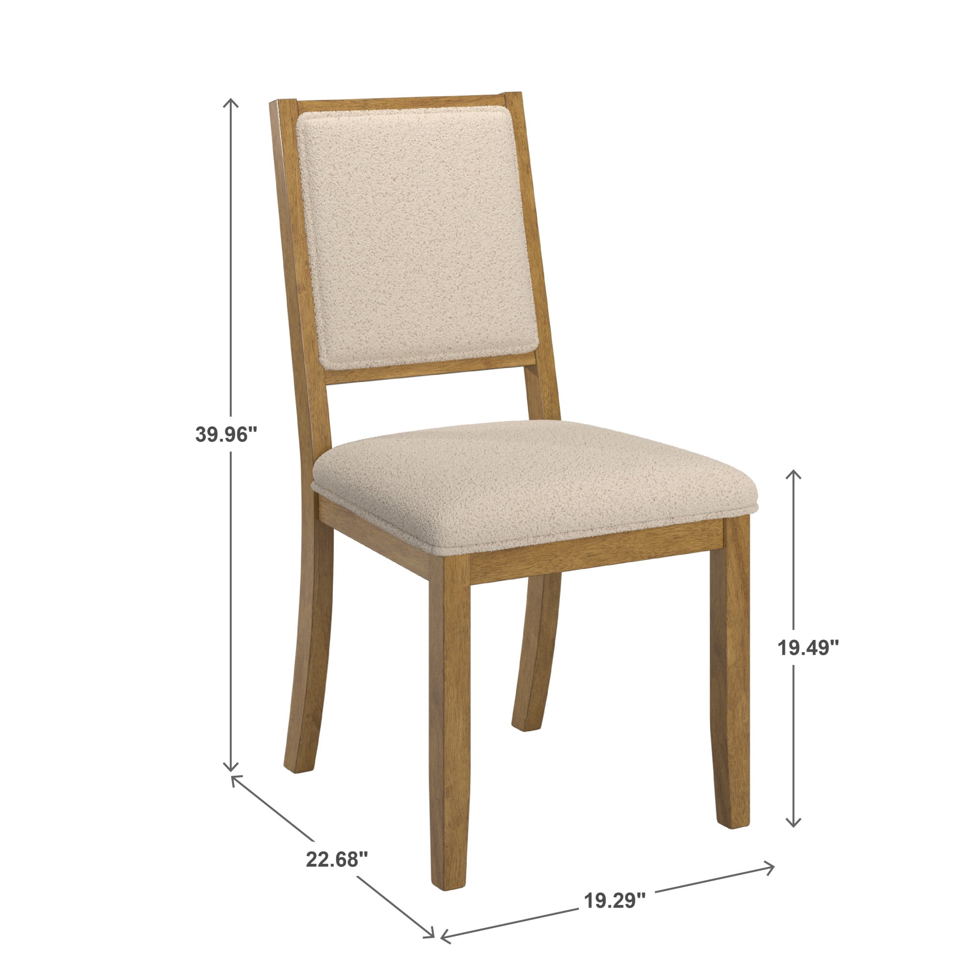 Weston Home Alta Wood Finish Cream Boucle Fabric Dining Chair, Set of 2, Oak Wash