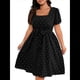 thumbnail image 1 of Vestido Elegante de Talla Grande con Lunares Retro, Cuello Cuadrado y Lazo en la Cintura para Mujer Negro XXXL, 1 of 9