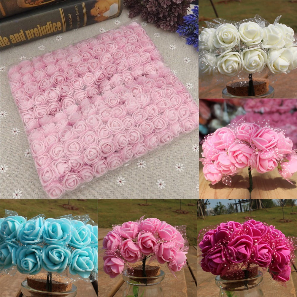144Pcs Foam Rose Fake Flower Solid Color Artificial DIY Wedding Party Home Decor 