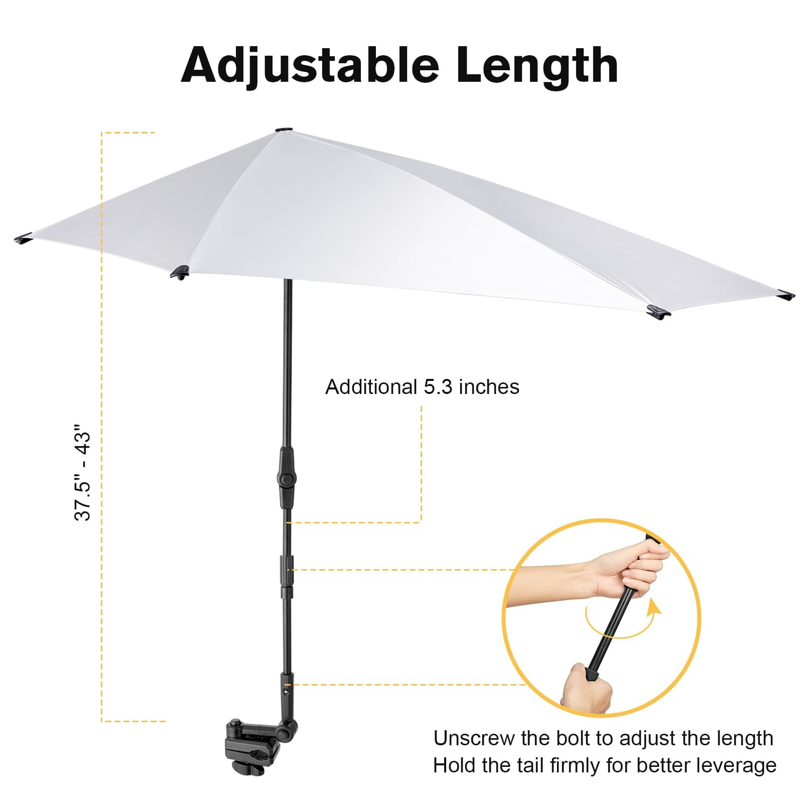G4Free UPF 50+ Adjustable Chair Umbrella with Universal Clamp, XL UV Protection Sun Shade for Beach, Stroller, Wheelchair, Golf, Patio