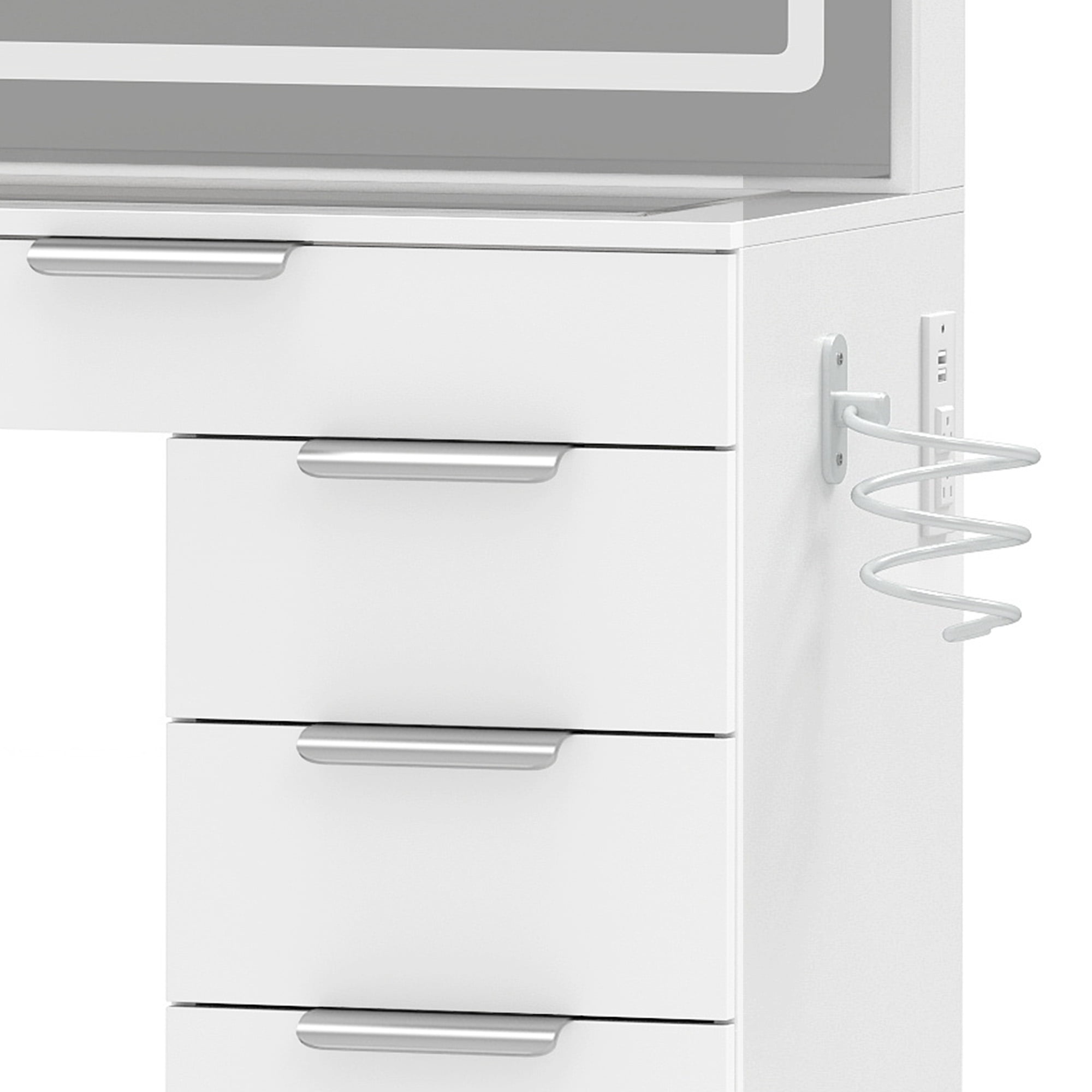 UFORIC Vanity Desk with Mirror, LED Lights & Charging Hub, Makeup Table for Bedroom or Dressing Table, White