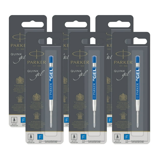 Parker Quink Ballpoint Pen Gel Ink Refill, 0.5mm, Fine Tip, Blue Ink, 6