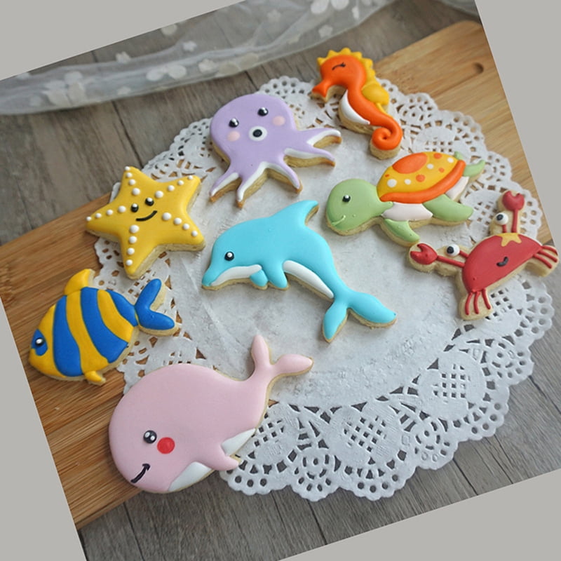 8pcs/set Sea Creatures Cookie Cutter Whale Dolphin Fondant Tool Biscuit M.J 