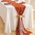 thumbnail image 4 of Hiroekza Boho Gauze Cheesecloth Table Runner 157 Inch Long Sheer Crinkle Fabric Table Runners for Wedding, Baby Showers & Party - Summer Garden Farmhouse Home Kitchen Table Centerpiece Decor Orange, 4 of 9