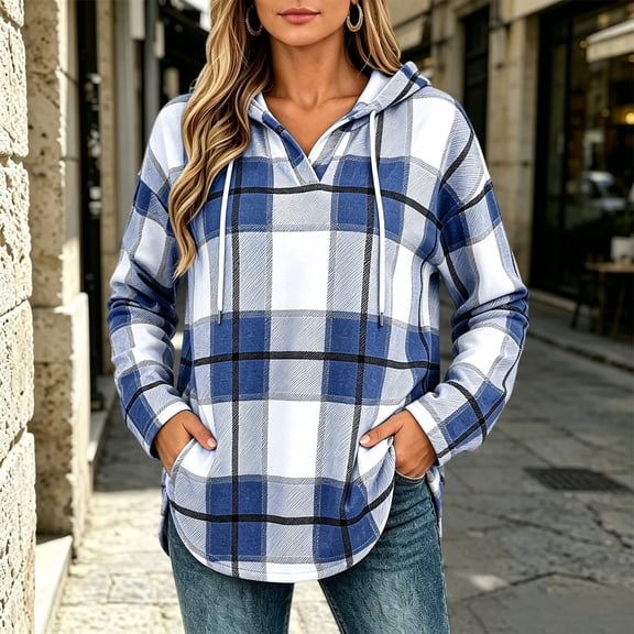 Warop Hoodies for Women Long Sleeve Drawstring V Neck Pullover Sweatshirts Shirts Loose Casual Fall Tops
