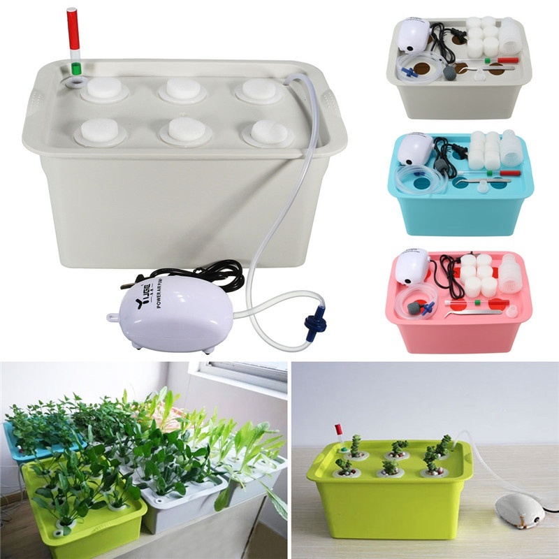 220V Plant Site Hydroponic Systems Kit, 6 Holes Nursery Pots Soilless