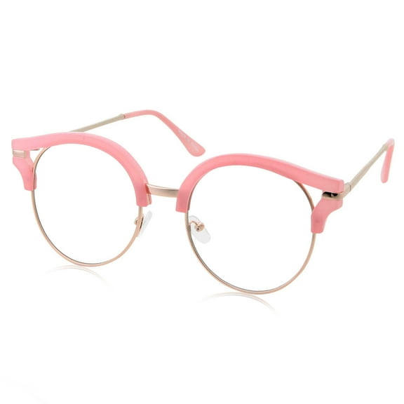 grinderPUNCH Womens Trendy Round Cat Eye Metal Clear Pink Glasses