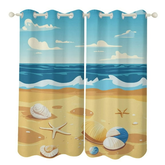 Beach Starfish Shells (68) 2 Panels Curtains for Bedroom Living Room Drapes Kitchen Window Curtain Home Decor
