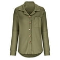 thumbnail image 4 of Women's Loose Fit Long Sleeve Knit Button Down Shirt Shacket Tops Solid Color Lapel Chest Pocketed Blouse Coat, 4 of 6