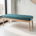 thumbnail image 2 of GZXS Rectangular Upholstered Bench with Button-Tufted Polyester-Blend Seat and Solid Birch Legs, Easy Assembly, 43.5"L x 15.75"W x 17"H, Teal, 2 of 9