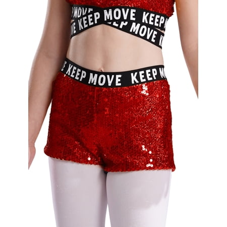 Aislor Girls Dance Shorts Girls Sparkle Ballet Gymnastics Athletic Bottoms Dancewear Red 12